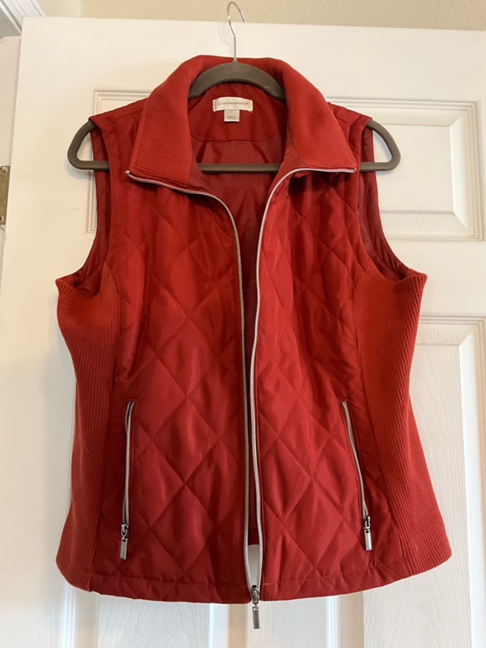 Christopher & Banks Red Quilted Zip-Front Vest with Ribbed Sides